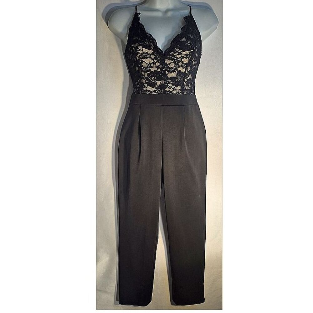 EXPRESS sleeveless Pantsuit, Black with lace and dress pant bottom, size XS tall - Picture 14 of 16